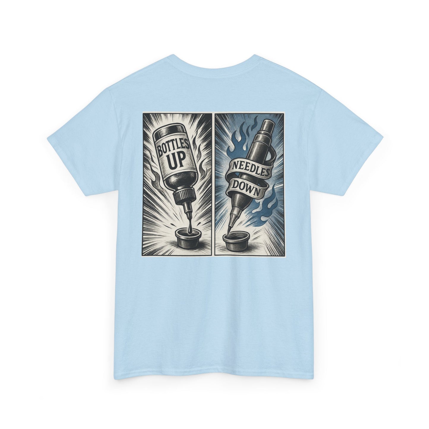 'Bottle Up / Needle Down'  Tee — Deadcorative Graphic T-Shirt