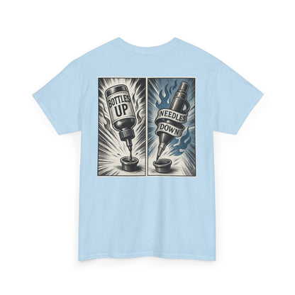 'Bottle Up / Needle Down'  Tee — Deadcorative Graphic T-Shirt
