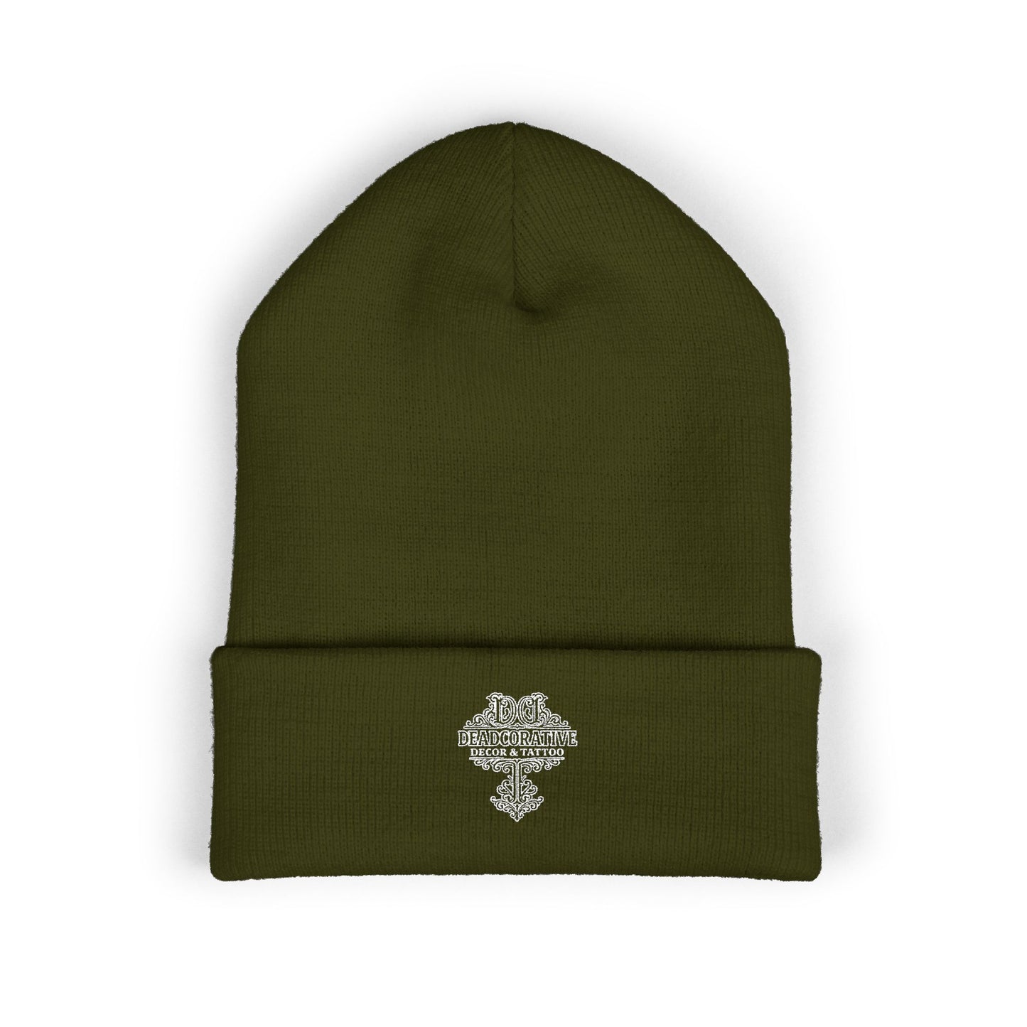 Embroidered 'Deadcorative' Classic Cuffed Beanie — Minimal Logo Knit Hat