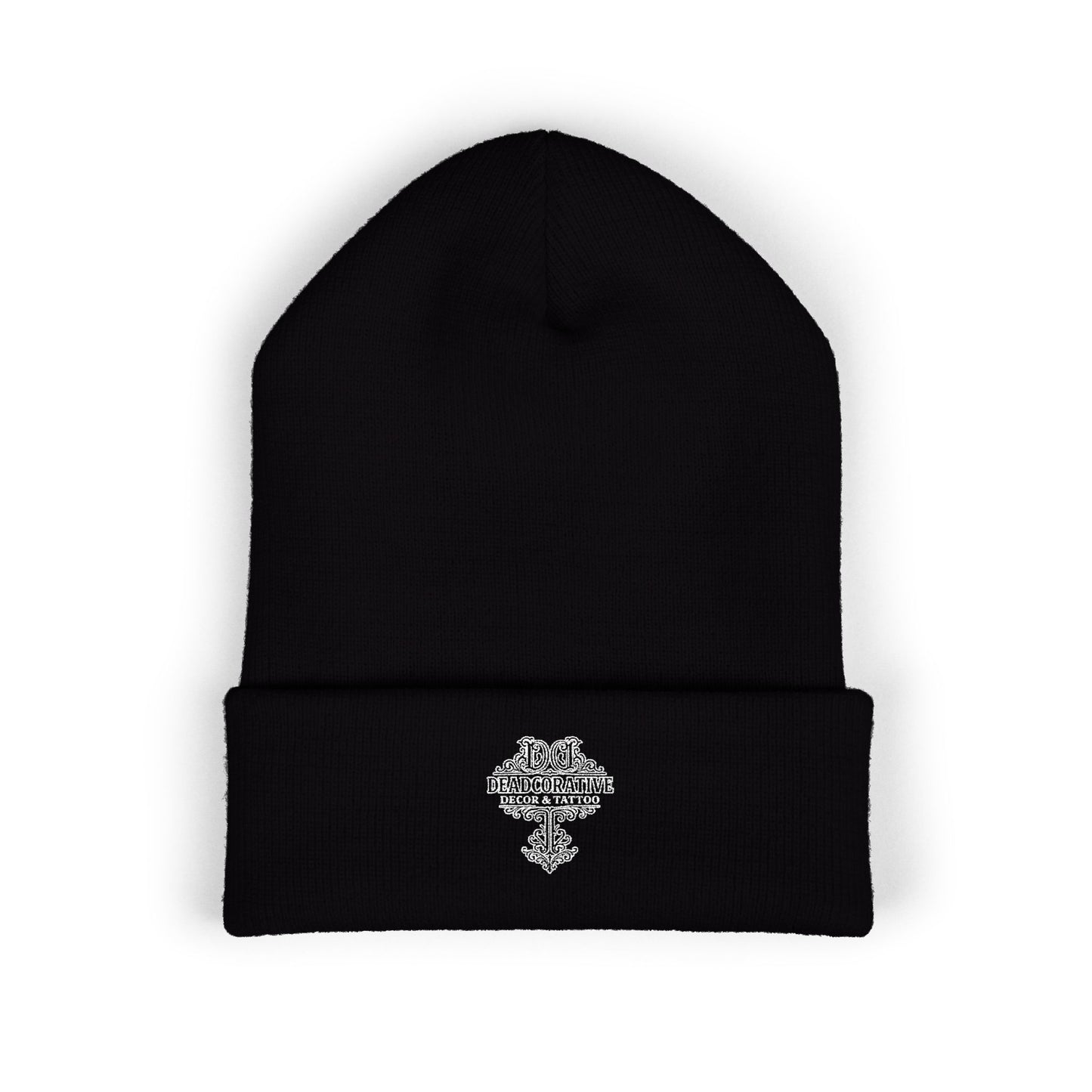 Embroidered 'Deadcorative' Classic Cuffed Beanie — Minimal Logo Knit Hat