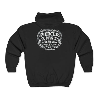 'Support Your Local Piercer' Zip-Up Hoodie – Deadcorative Full-Zip Jacket