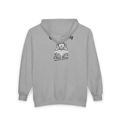 'Dirty Minds, Clean Lines' Zip Hoodie — DeadCorative Graphic Jacket