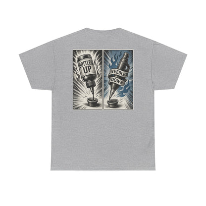 'Bottle Up / Needle Down'  Tee — Deadcorative Graphic T-Shirt