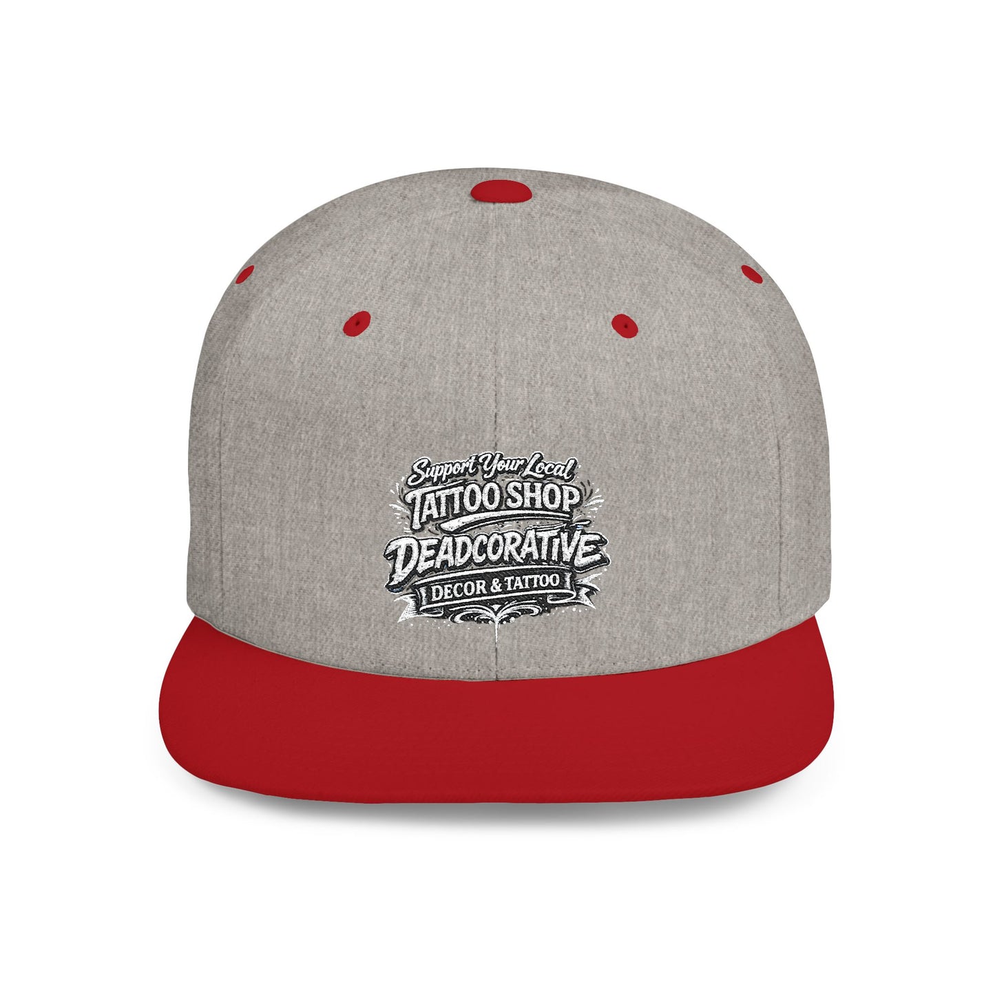 ‘Support Your Local Tattoo Shop’ Flat Bill SnapBack Hat - Deadcorative Graphic SnapBack