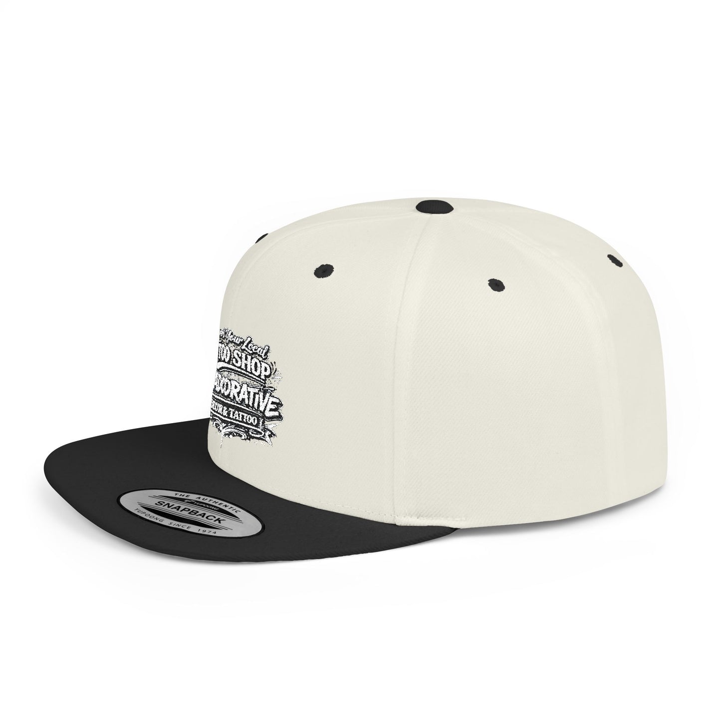 ‘Support Your Local Tattoo Shop’ Flat Bill SnapBack Hat - Deadcorative Graphic SnapBack