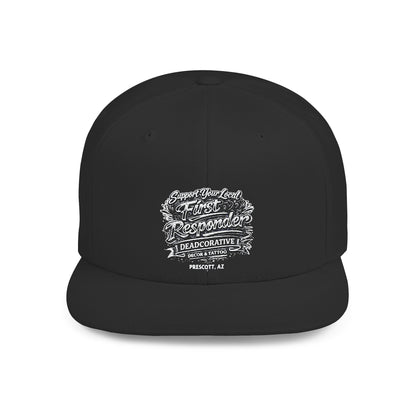 ‘Support Your Local First Responder’ Flat Bill Snapback Hat — Deadcorative SnapBack Cap