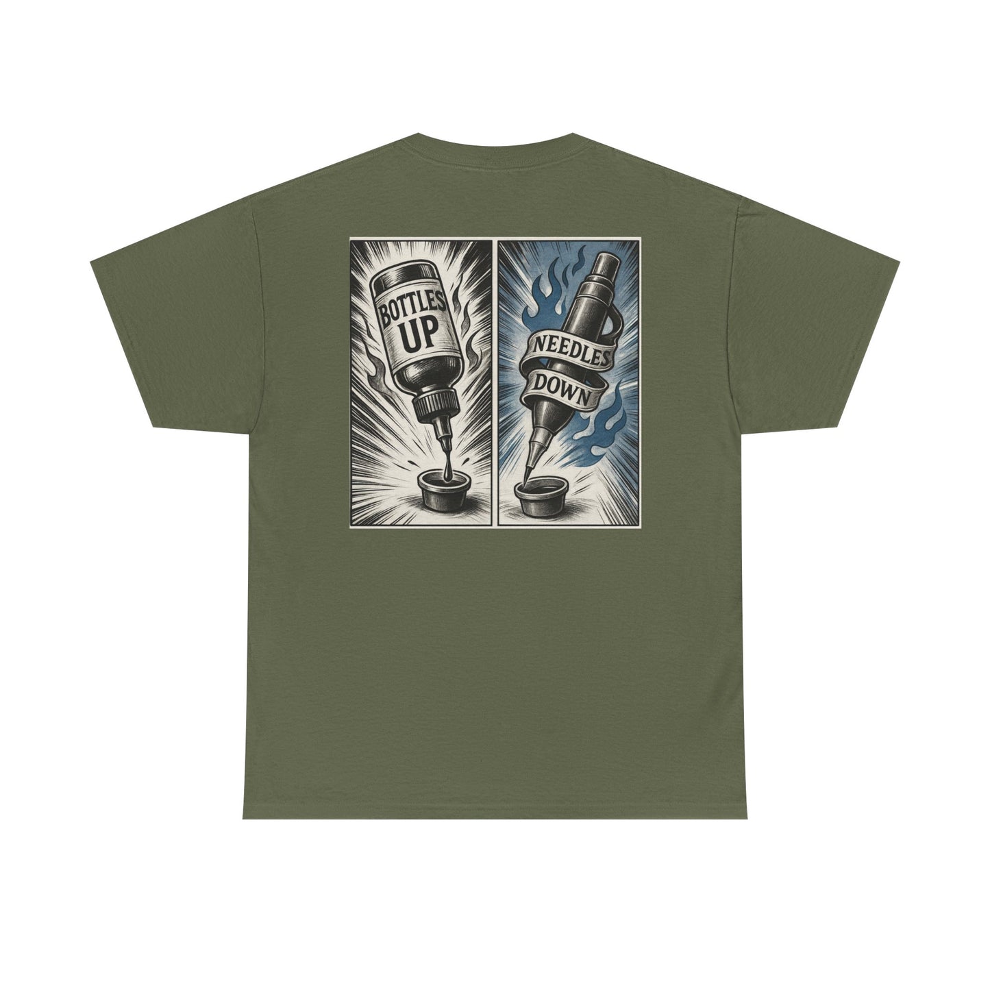 'Bottle Up / Needle Down'  Tee — Deadcorative Graphic T-Shirt