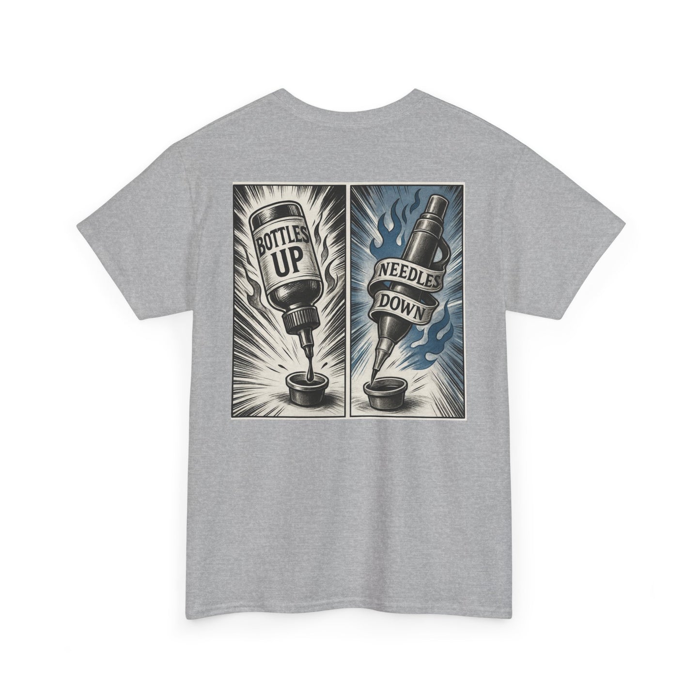 'Bottle Up / Needle Down'  Tee — Deadcorative Graphic T-Shirt