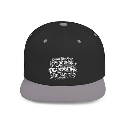 ‘Support Your Local Tattoo Shop’ Flat Bill SnapBack Hat - Deadcorative Graphic SnapBack