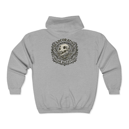 DeadCorative Logo Zip Hoodie — Decorative Graphic Full‑Zip Hooded Sweatshirt