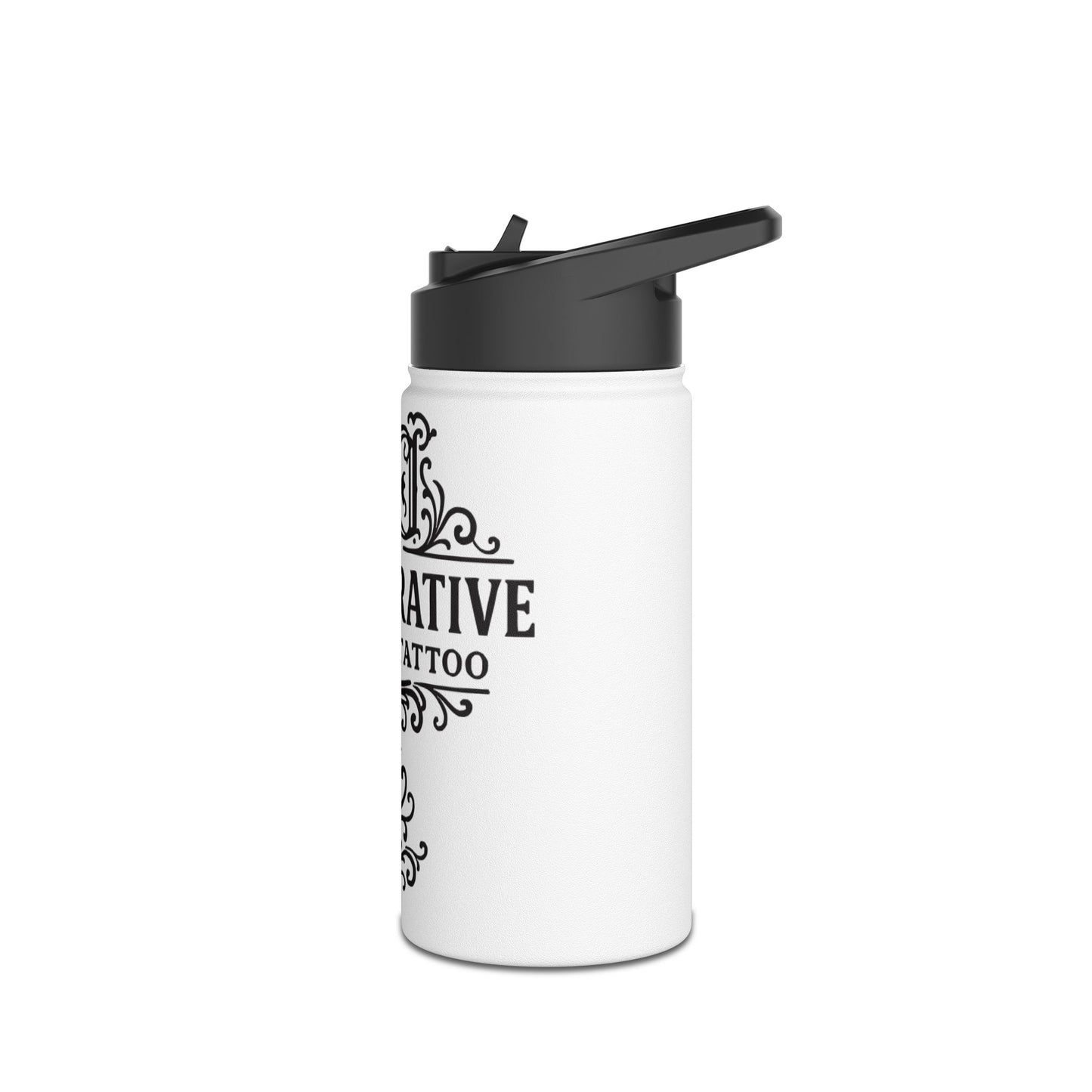 Deadcorative Tattoo Logo Stainless Steel Water Bottle — Decorative Script Design