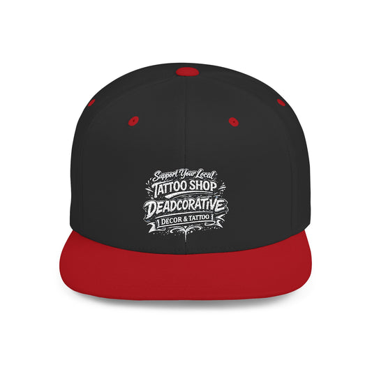 ‘Support Your Local Tattoo Shop’ Flat Bill SnapBack Hat - Deadcorative Graphic SnapBack