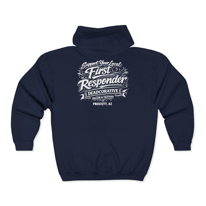 'Support Your Local First Responder' Zip-Up Hoodie — Deadcorative Graphic Full-Zip Jacket