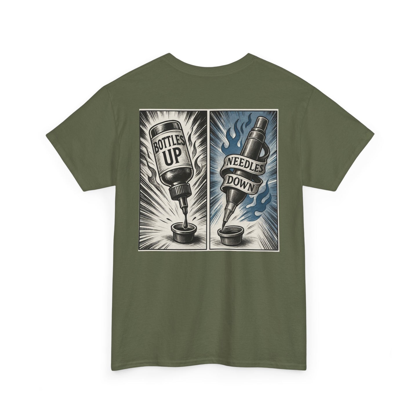 'Bottle Up / Needle Down'  Tee — Deadcorative Graphic T-Shirt