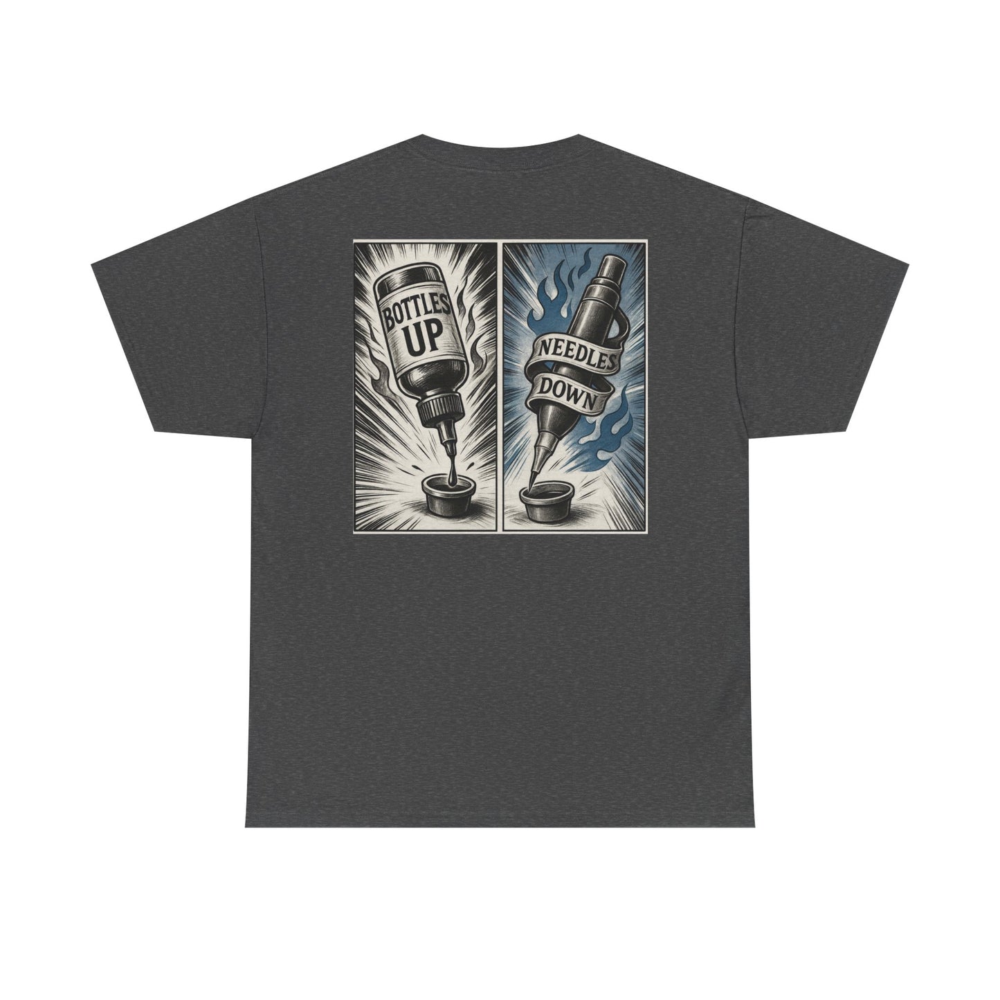 'Bottle Up / Needle Down'  Tee — Deadcorative Graphic T-Shirt
