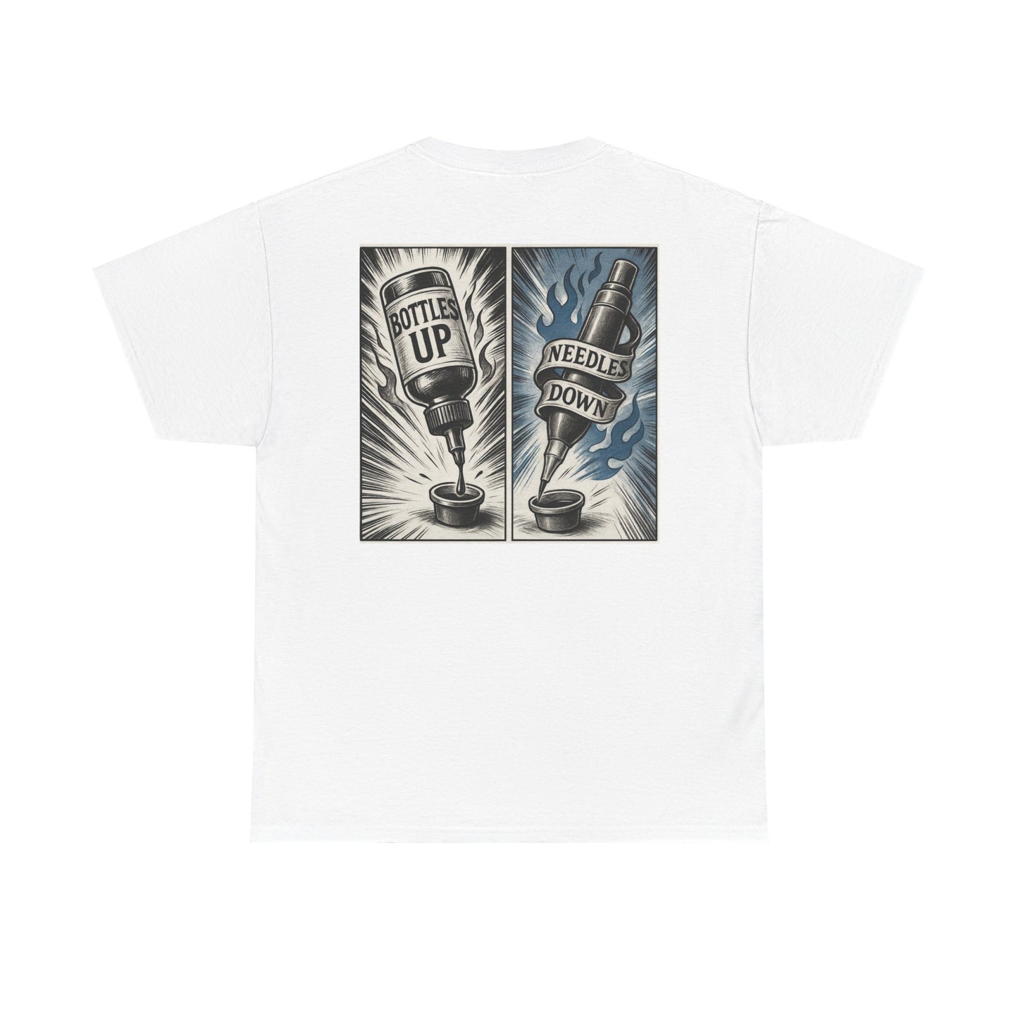 'Bottle Up / Needle Down'  Tee — Deadcorative Graphic T-Shirt