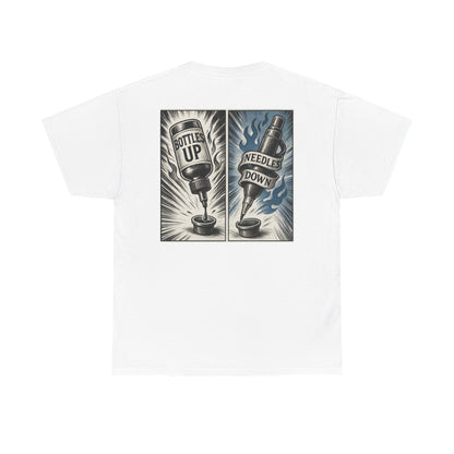 'Bottle Up / Needle Down'  Tee — Deadcorative Graphic T-Shirt