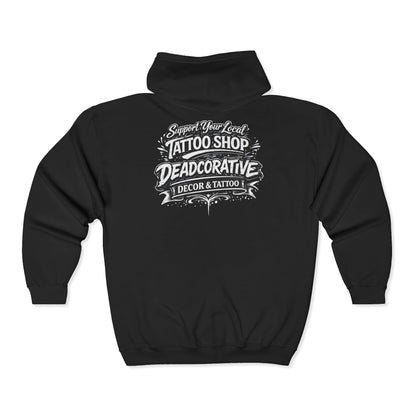 ‘Support Your Local Tattoo Shop’ Full-Zip Jacket — Deadcorative Graphic Zip-Up Jacket
