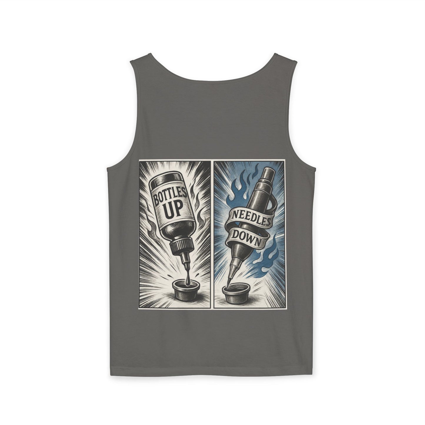 'Bottle Up / Needle Down' Tank Top — Deadcorative Graphic Tank Top