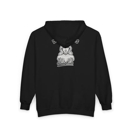 'Dirty Minds, Clean Lines' Zip Hoodie — DeadCorative Graphic Jacket
