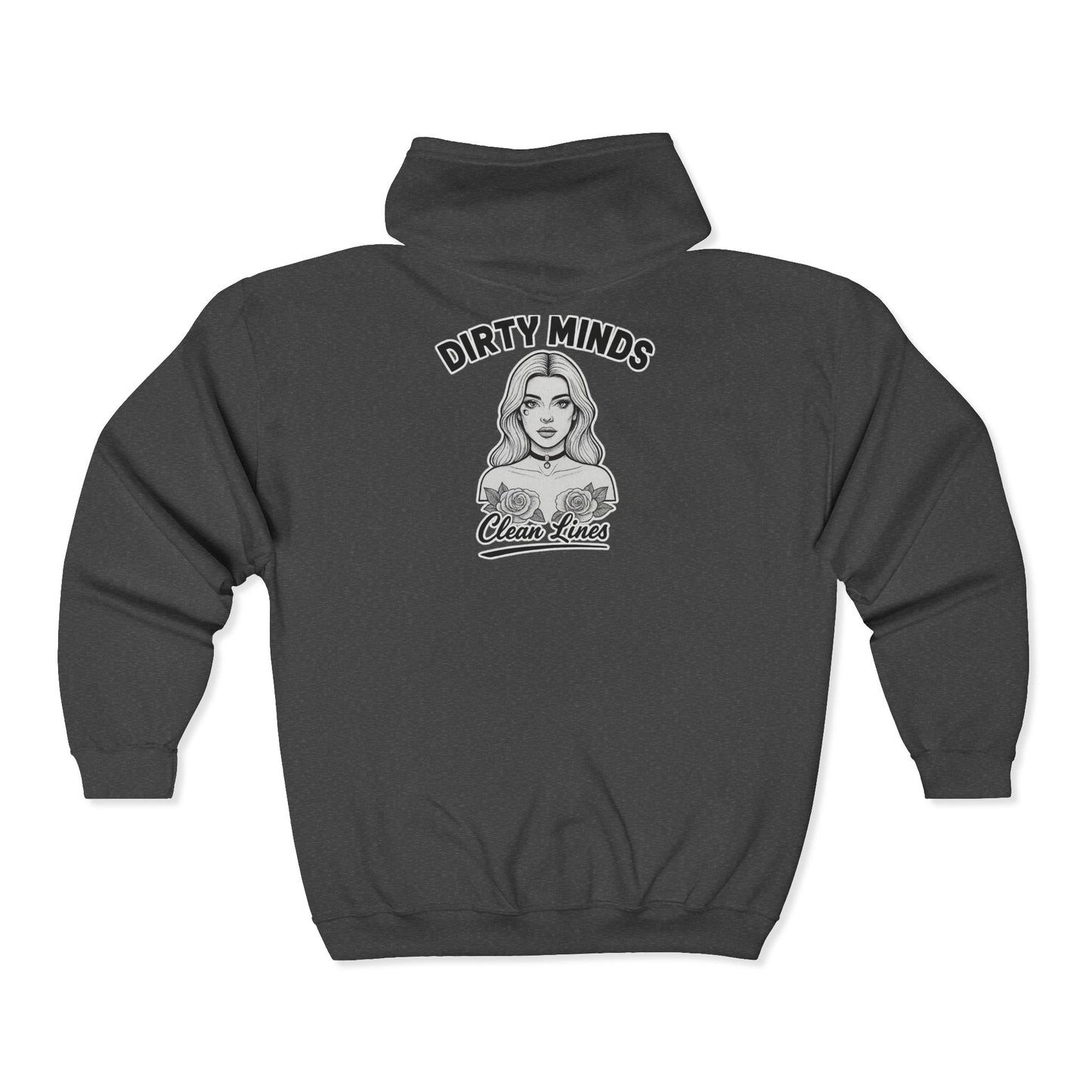 'Dirty Minds, Clean Lines' Zip Hoodie — DeadCorative Graphic Jacket
