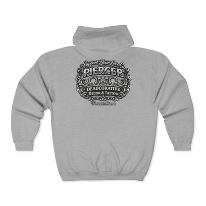 'Support Your Local Piercer' Zip-Up Hoodie – Deadcorative Full-Zip Jacket