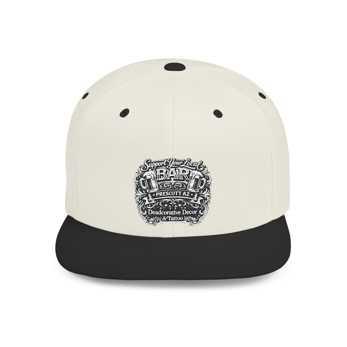 ‘Support Your Local Bar’ Flat Bill SnapBack Hat - Deadcorative Flat Bill Snapback Hat