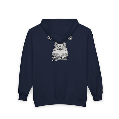 'Dirty Minds, Clean Lines' Zip Hoodie — DeadCorative Graphic Jacket