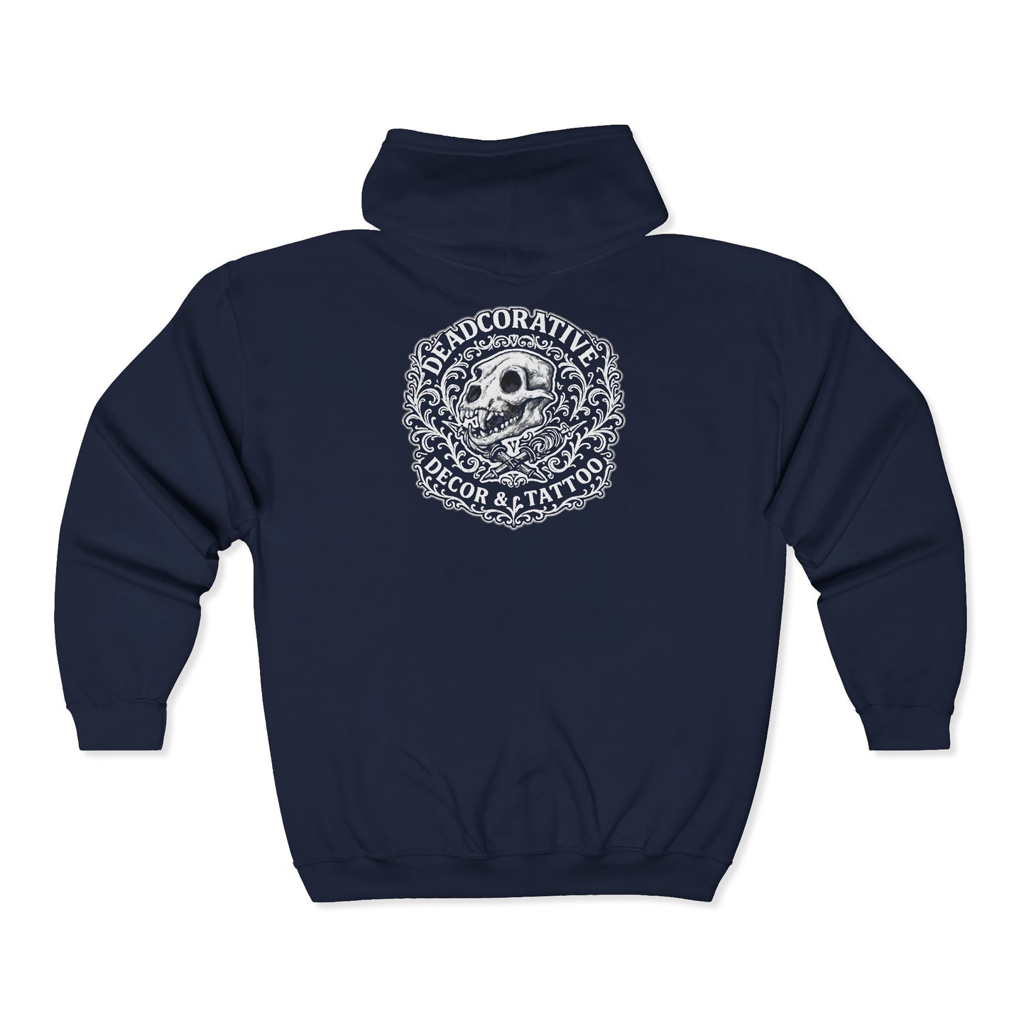 DeadCorative Logo Zip Hoodie — Decorative Graphic Full‑Zip Hooded Sweatshirt