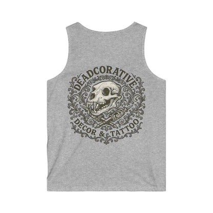 Tank Top — 'Deadcorative Decor & Tattoo' Gothic Skull Chest & Back Graphic