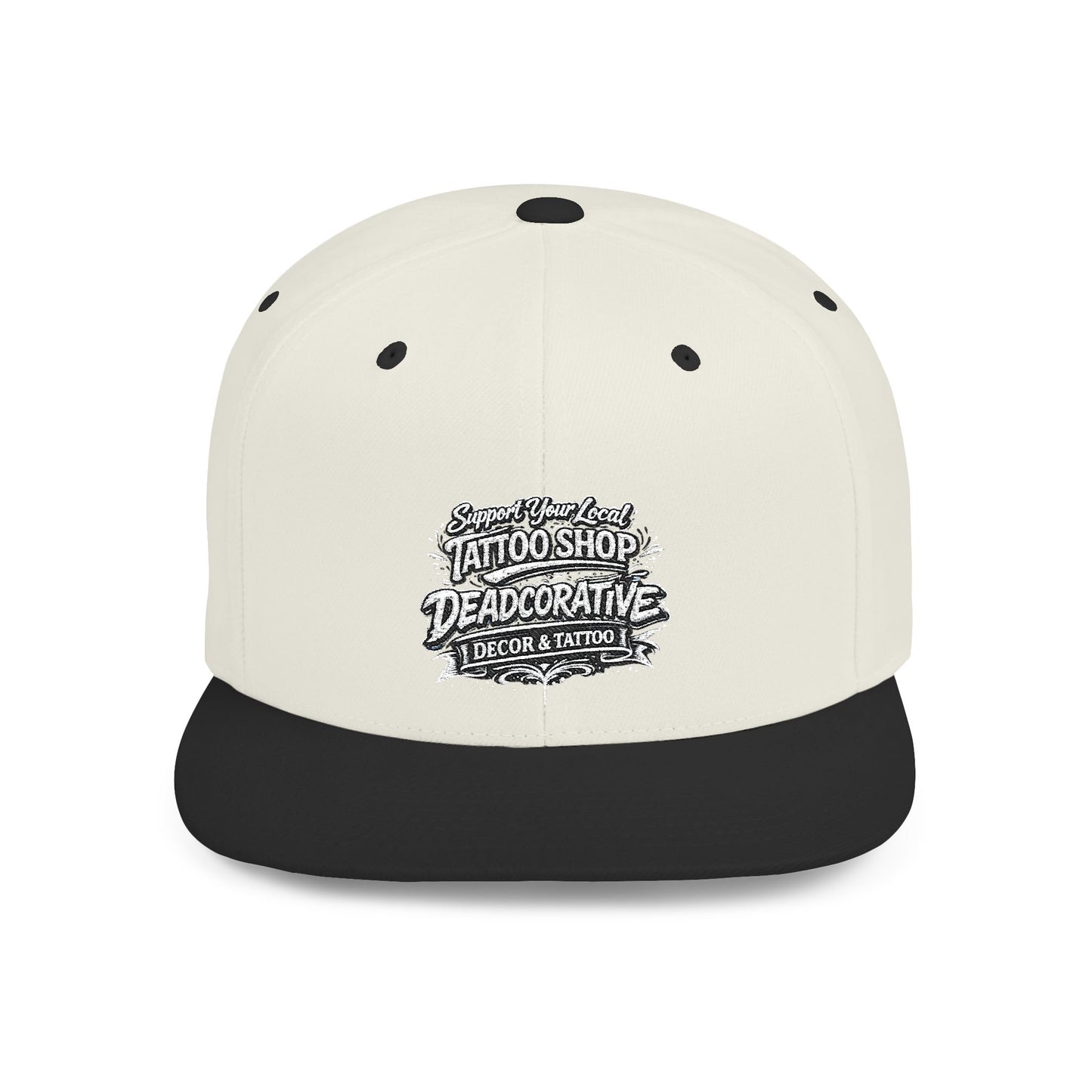 ‘Support Your Local Tattoo Shop’ Flat Bill SnapBack Hat - Deadcorative Graphic SnapBack