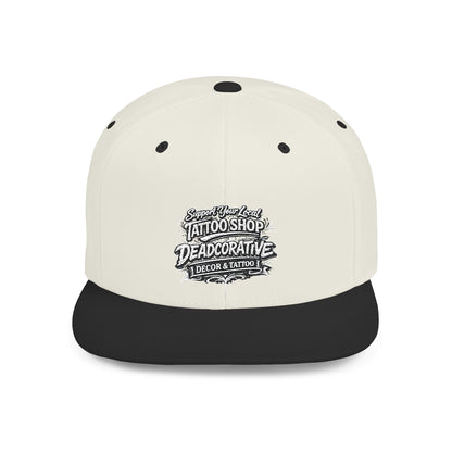‘Support Your Local Tattoo Shop’ Flat Bill SnapBack Hat - Deadcorative Graphic SnapBack