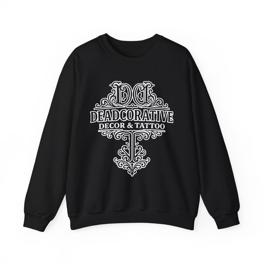 Deadcorative Decor & Tattoo Crewneck Sweatshirt — Vintage Ornamental Logo Pullover