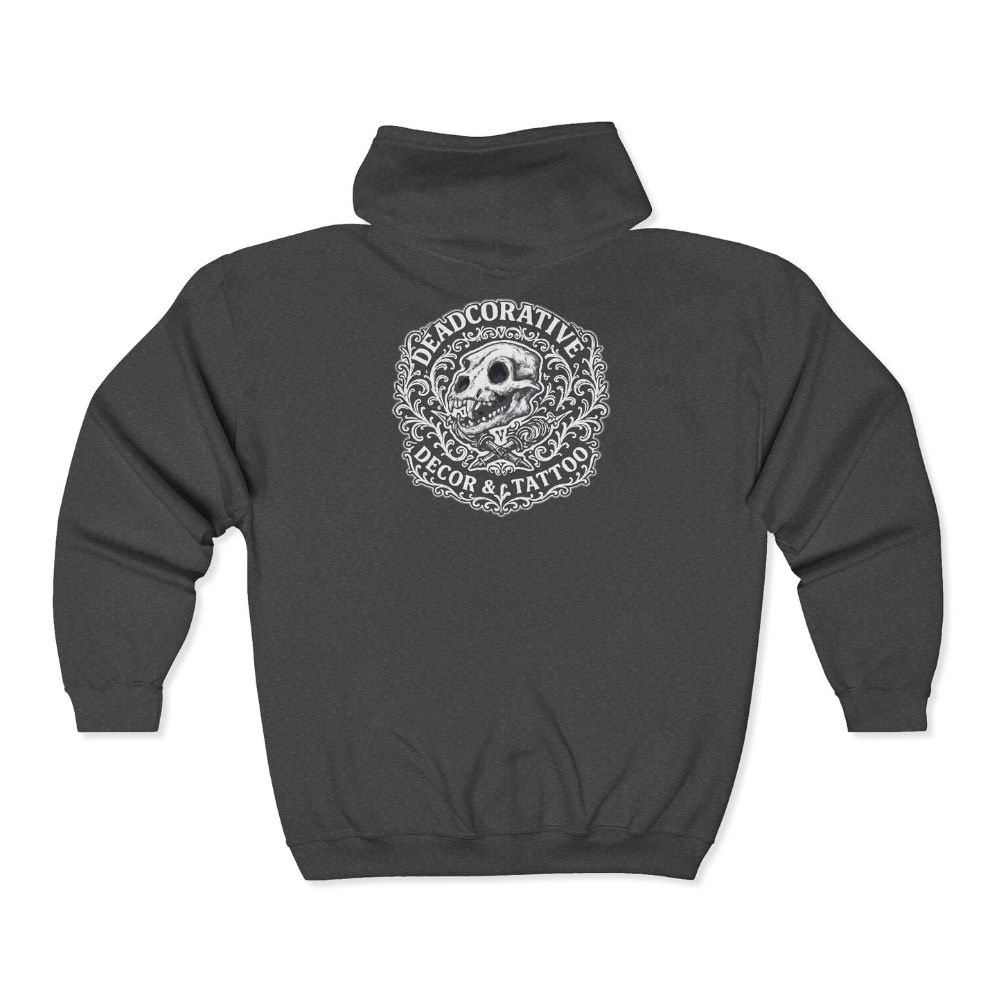 DeadCorative Logo Zip Hoodie — Decorative Graphic Full‑Zip Hooded Sweatshirt