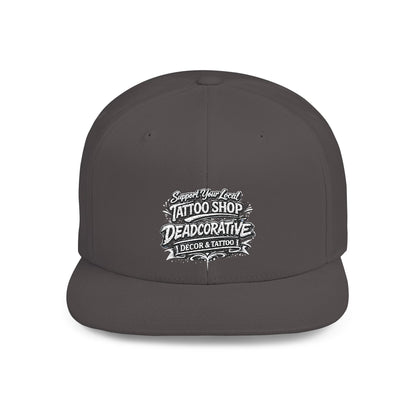 ‘Support Your Local Tattoo Shop’ Flat Bill SnapBack Hat - Deadcorative Graphic SnapBack