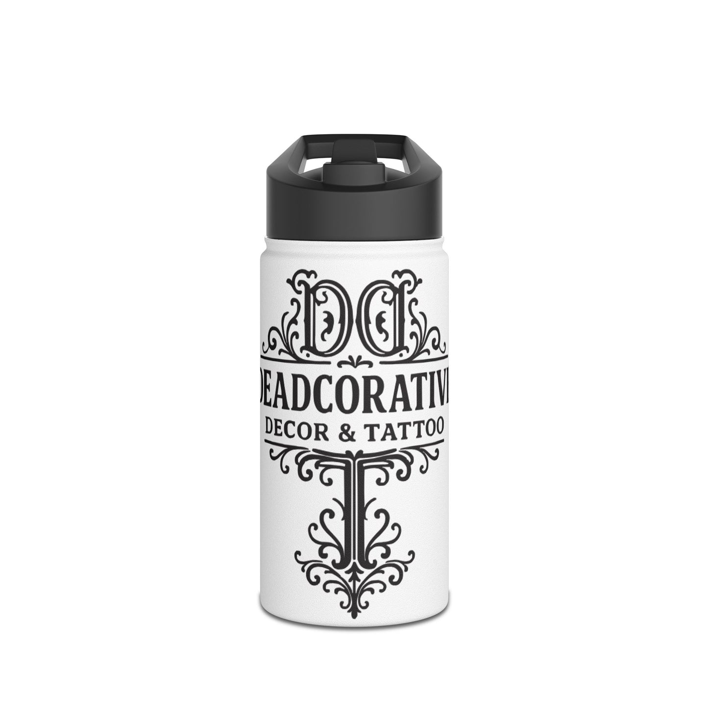 Deadcorative Tattoo Logo Stainless Steel Water Bottle — Decorative Script Design