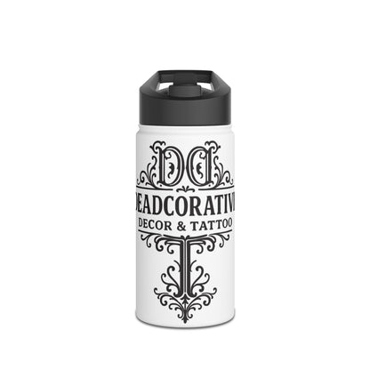 Deadcorative Tattoo Logo Stainless Steel Water Bottle — Decorative Script Design