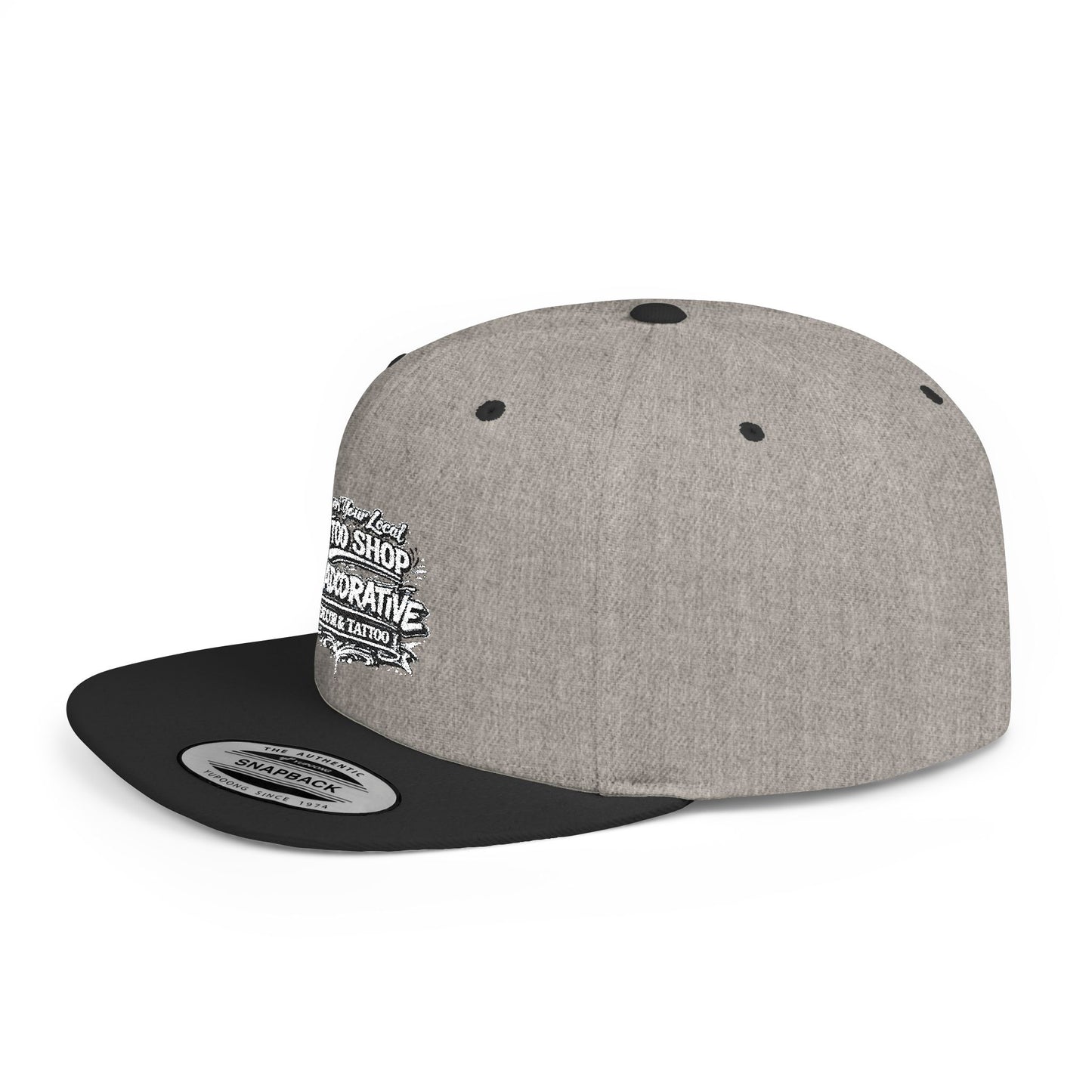 ‘Support Your Local Tattoo Shop’ Flat Bill SnapBack Hat - Deadcorative Graphic SnapBack