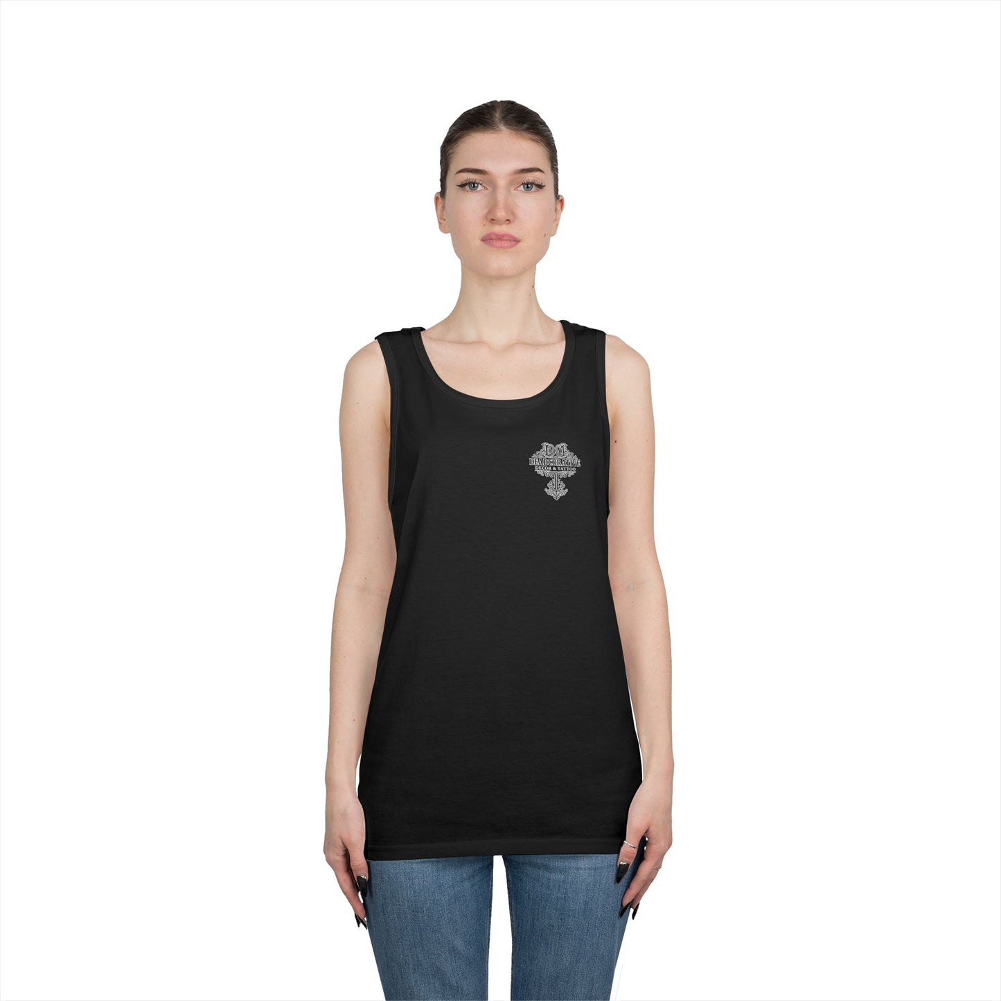 Deadcorative Logo Tank Top — "Deadcorative Decor & Tattoo" Chest & Back Print