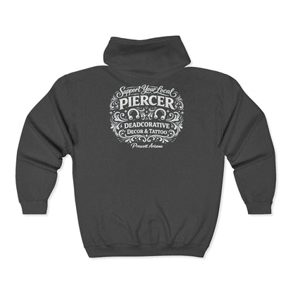 'Support Your Local Piercer' Zip-Up Hoodie – Deadcorative Full-Zip Jacket
