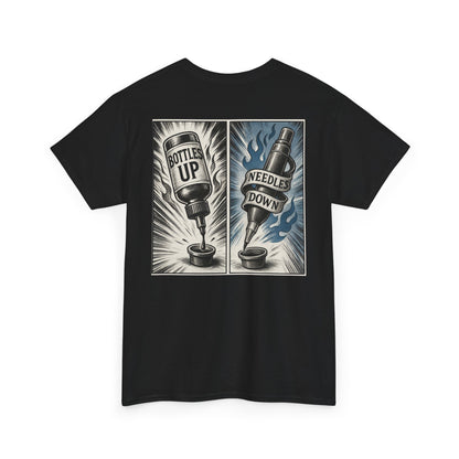 'Bottle Up / Needle Down'  Tee — Deadcorative Graphic T-Shirt