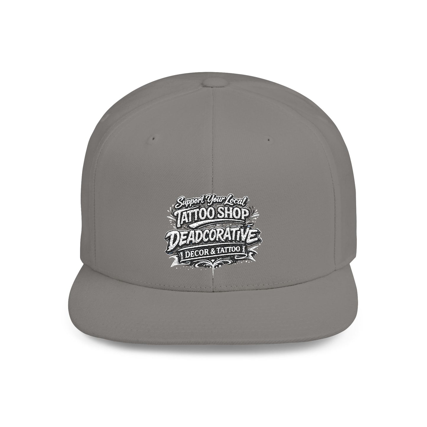 ‘Support Your Local Tattoo Shop’ Flat Bill SnapBack Hat - Deadcorative Graphic SnapBack
