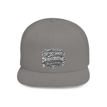 ‘Support Your Local Tattoo Shop’ Flat Bill SnapBack Hat - Deadcorative Graphic SnapBack