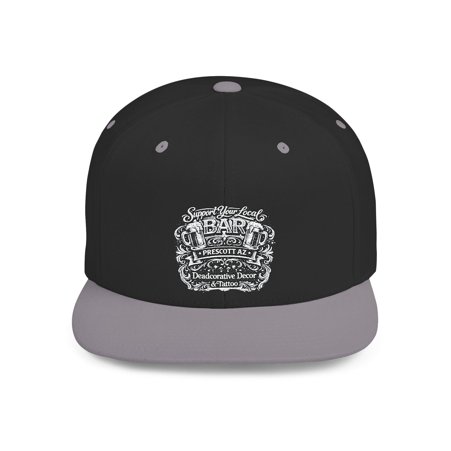 ‘Support Your Local Bar’ Flat Bill SnapBack Hat - Deadcorative Flat Bill Snapback Hat
