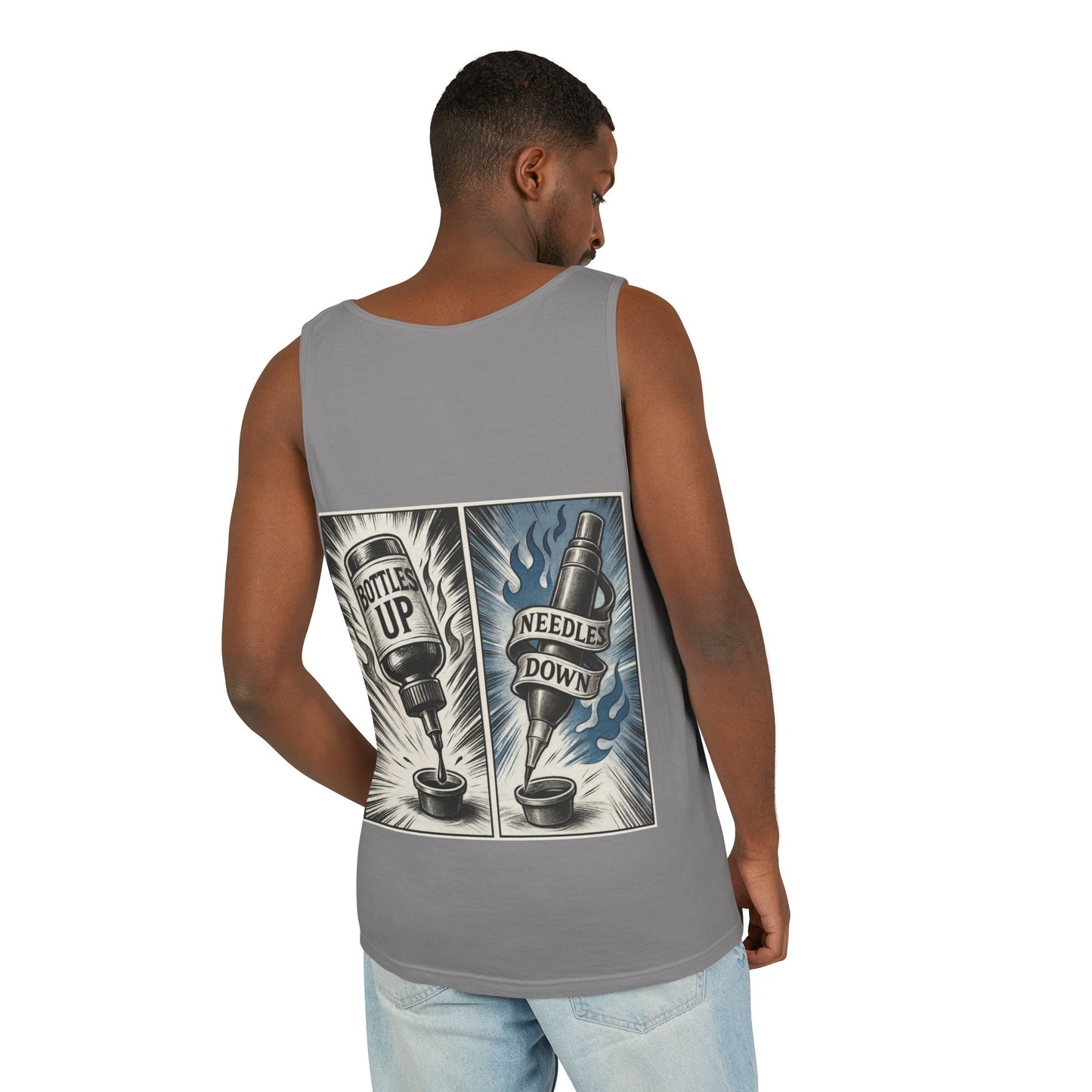 'Bottle Up / Needle Down' Tank Top — Deadcorative Graphic Tank Top