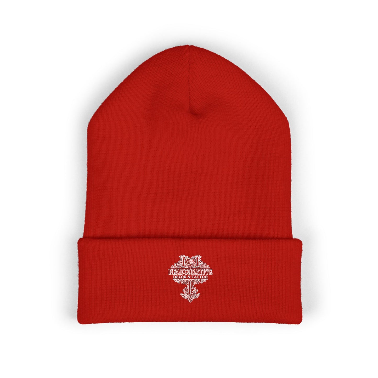 Embroidered 'Deadcorative' Classic Cuffed Beanie — Minimal Logo Knit Hat