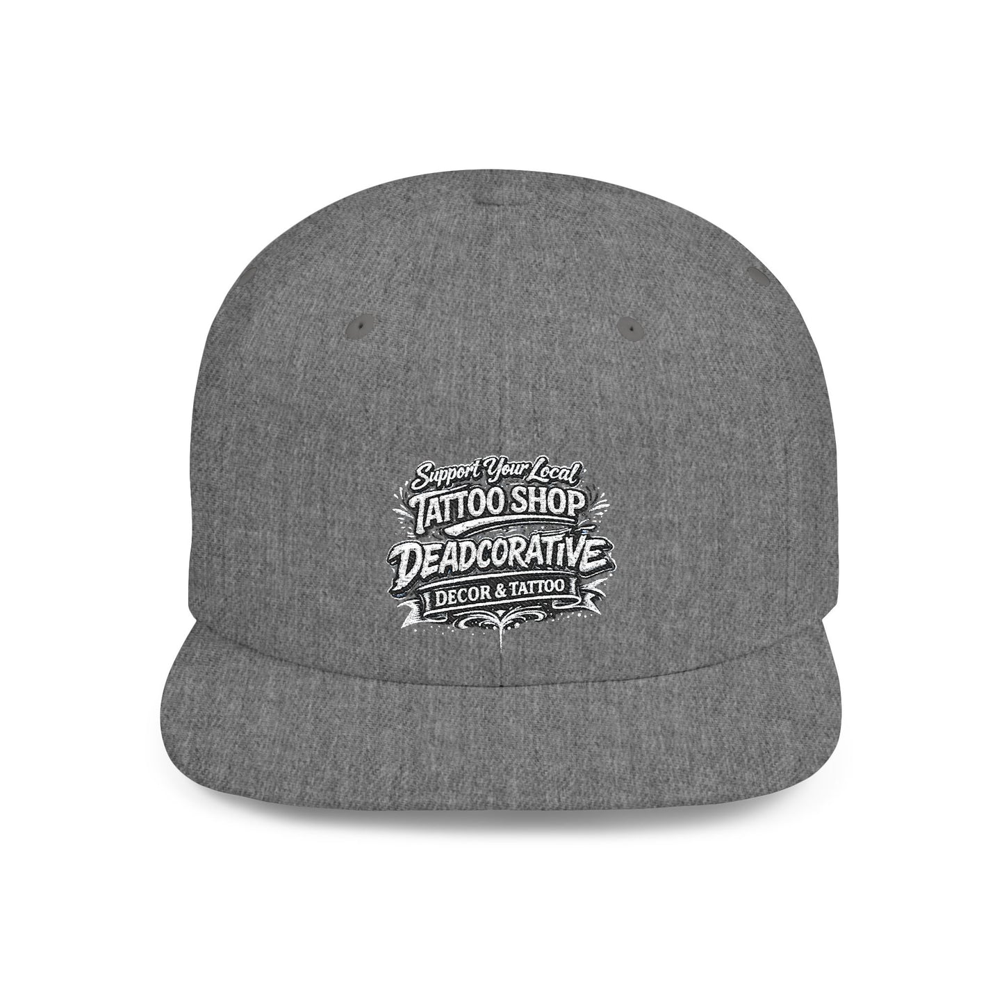 ‘Support Your Local Tattoo Shop’ Flat Bill SnapBack Hat - Deadcorative Graphic SnapBack
