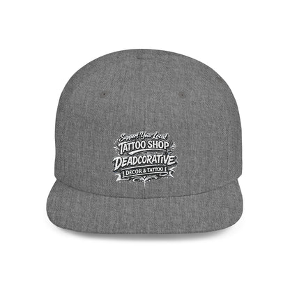 ‘Support Your Local Tattoo Shop’ Flat Bill SnapBack Hat - Deadcorative Graphic SnapBack