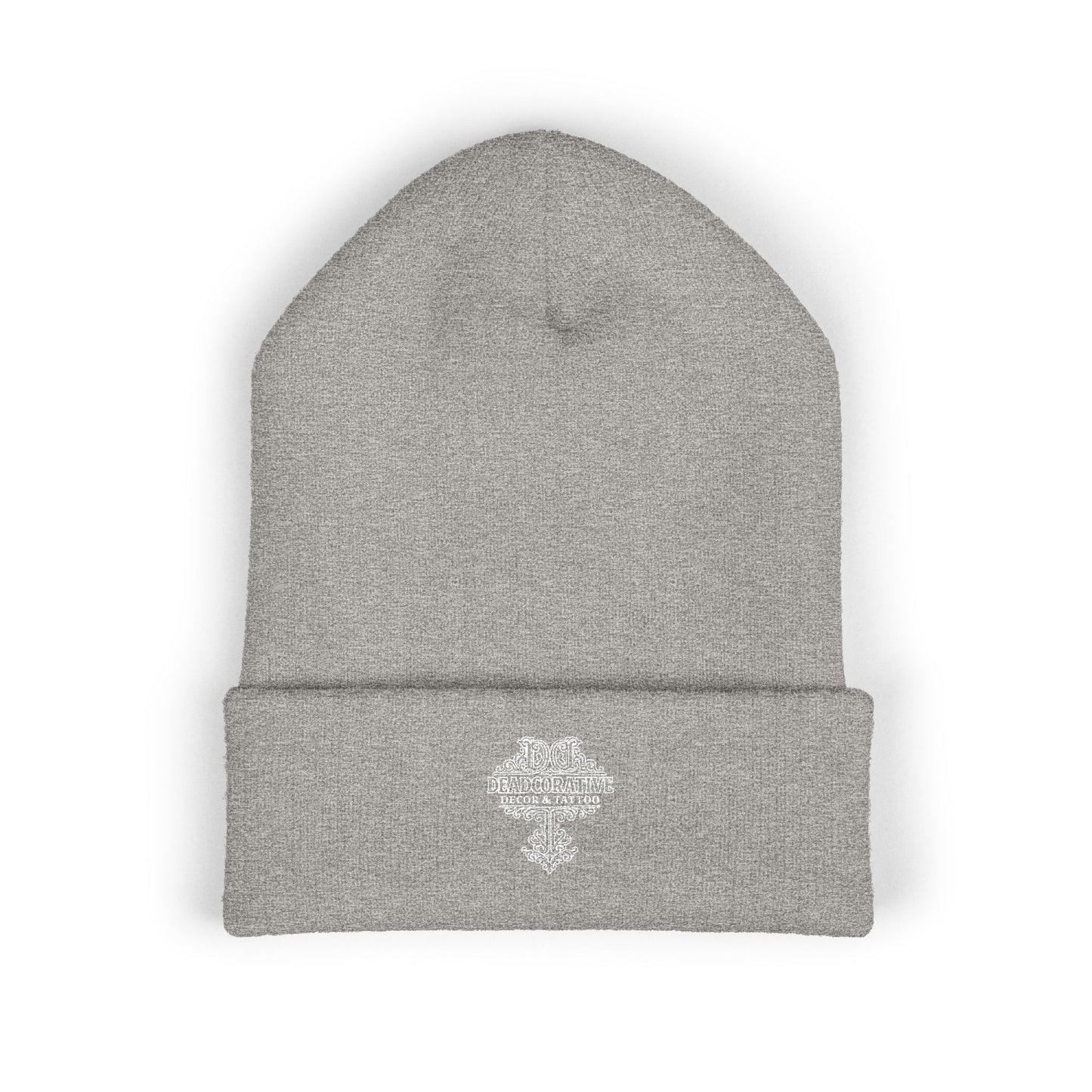 Embroidered 'Deadcorative' Classic Cuffed Beanie — Minimal Logo Knit Hat