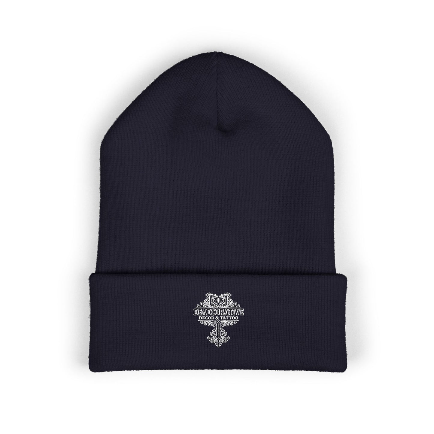 Embroidered 'Deadcorative' Classic Cuffed Beanie — Minimal Logo Knit Hat